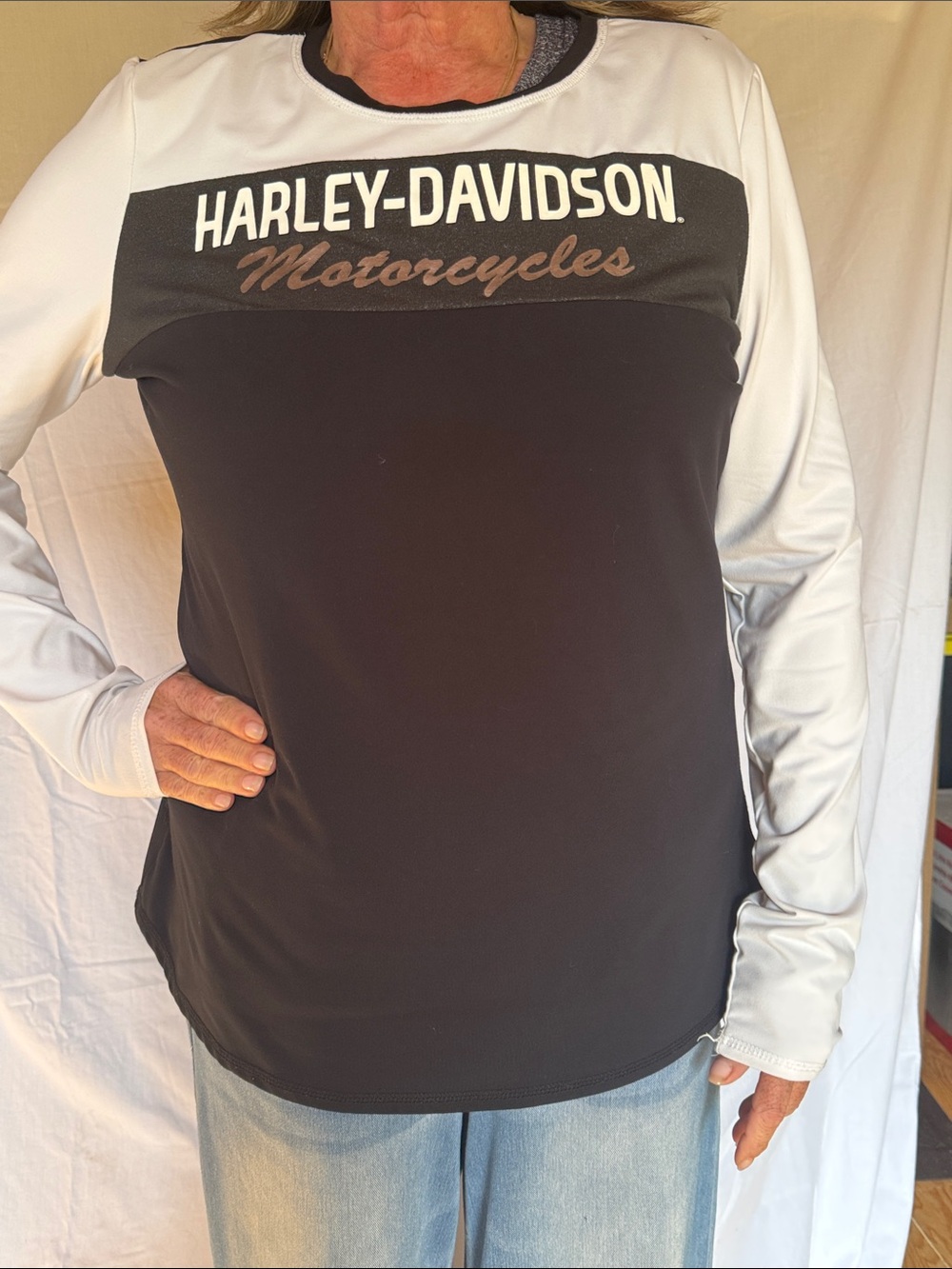 Harley-Davidson Black and White Long Sleeve Logo Top
